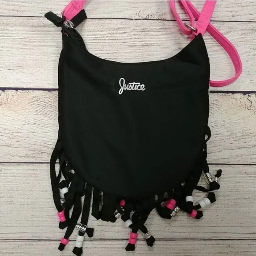 Justice Black‎ Pink Beaded H Child's Handbag